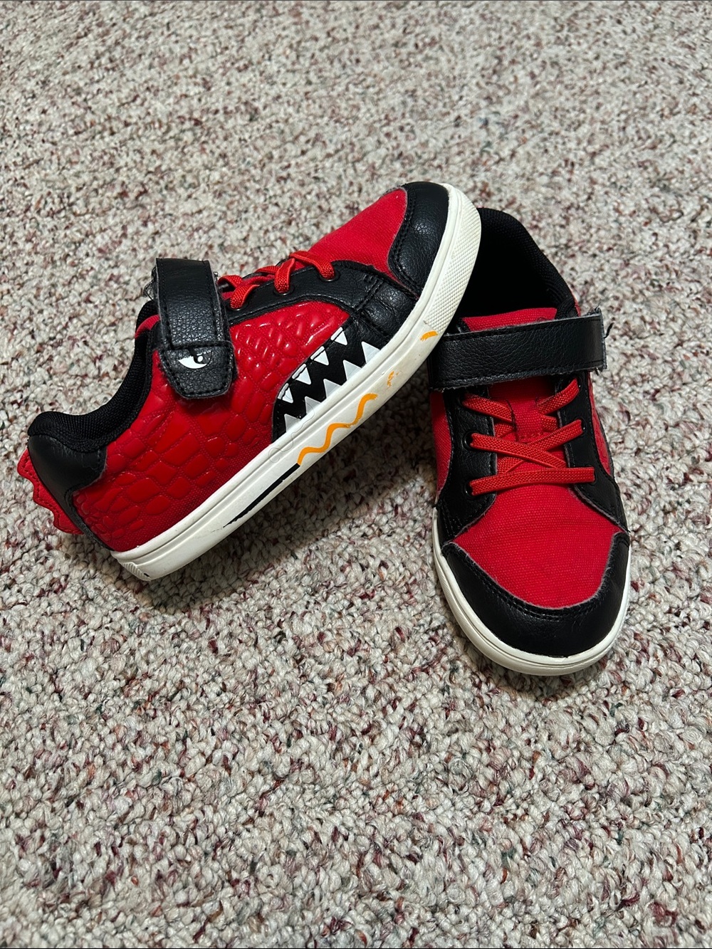 Kids Red and Black Dino-Accent Sneakers - Stylish Casual Shoes